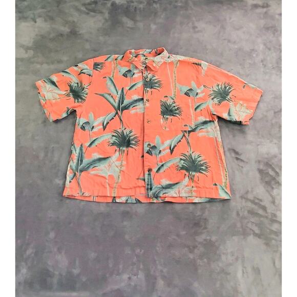 Joe Marlin Shirt Mens Sz L Pink Palm Trees Floral Button Up Cotton Rayon C24-26 - Picture 1 of 6